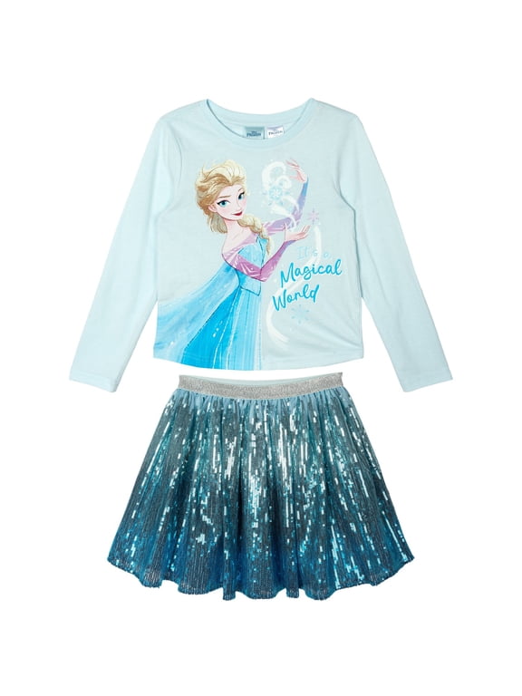 Frozen Toddler Girls' Long Sleeve Tee and Sequin Skirt Set Ice Blue Elsa