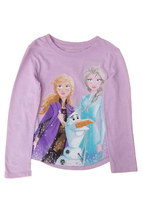 Frozen Toddler Girls Purple Long Sleeve Elsa Anna Olaf T-Shirt Tee 2T