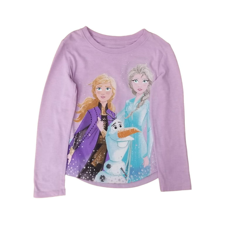 Disney Frozen Toddler Girls Purple Long Sleeve Elsa Anna Olaf T-Shirt Tee  3T