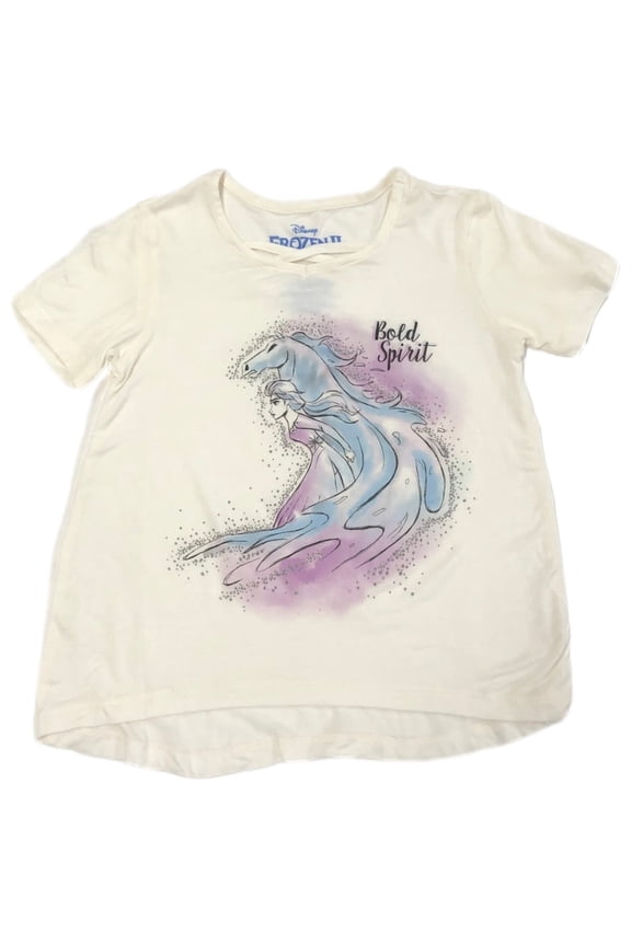 Frozen Toddler Girls Short Sleeve White Sparkle Elsa Tee Shirt 2T