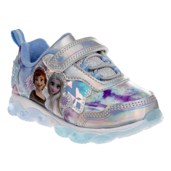 Disney Frozen Toddler Girls Sneakers W 5 White Lights, Silver Blue, Size 8