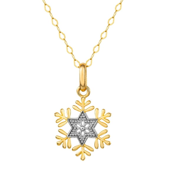 Disney Frozen Women's 14kt Yellow Gold Snowflake 18" Pendant Necklace