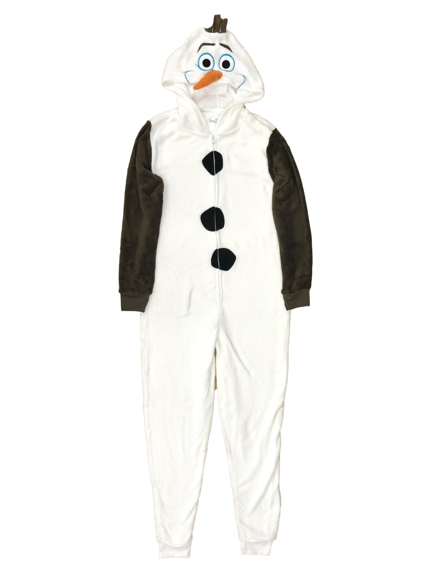 Disney Frozen Womens Plush White Olaf Snowman Hoodie Union Suit Pajamas