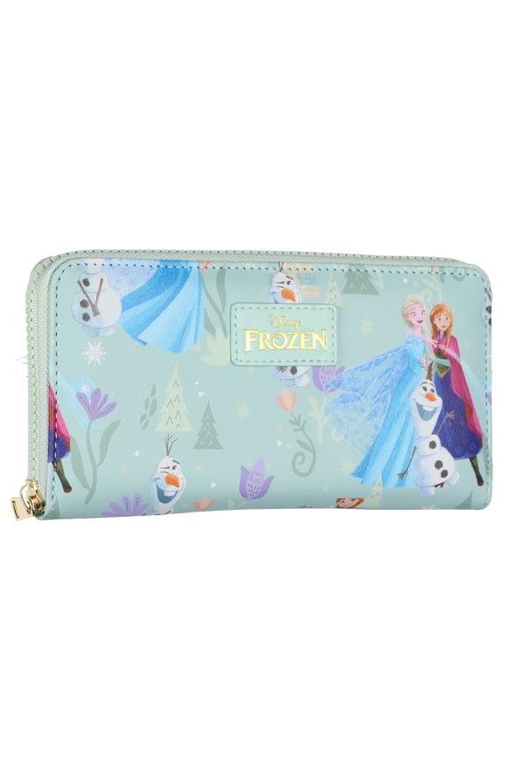 Disney Frozen Zip Around Wallet All-Over Anna Elsa Olaf Character Scene Design Clutch
