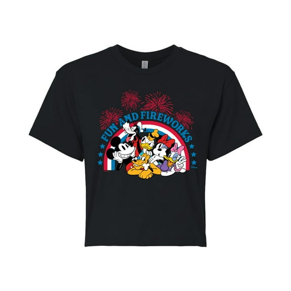 Disney - Fun And Fireworks - Juniors Cropped Cotton Blend T-Shirt