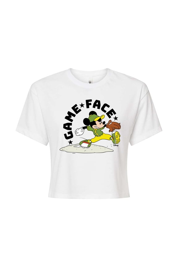 Disney - Game Face Baseball  - Juniors Cropped Cotton Blend T-Shirt