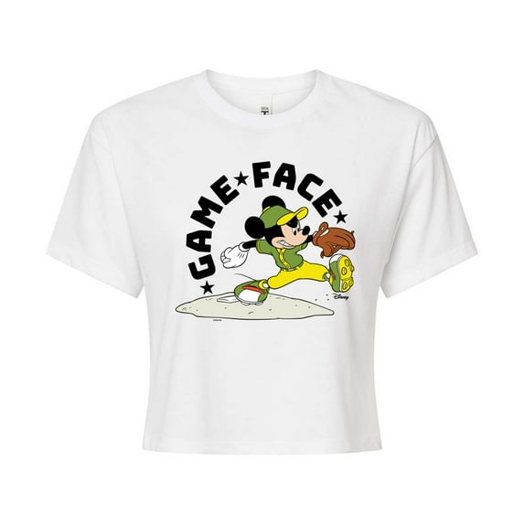 Disney - Game Face Baseball - Juniors Cropped Cotton Blend T-Shirt