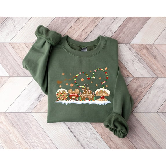 Disney Gingerbread Castle Shirt, Mickey Xmas Sweatshirt, Disneyland Christmas Sweater,Military Green Color,Size XL