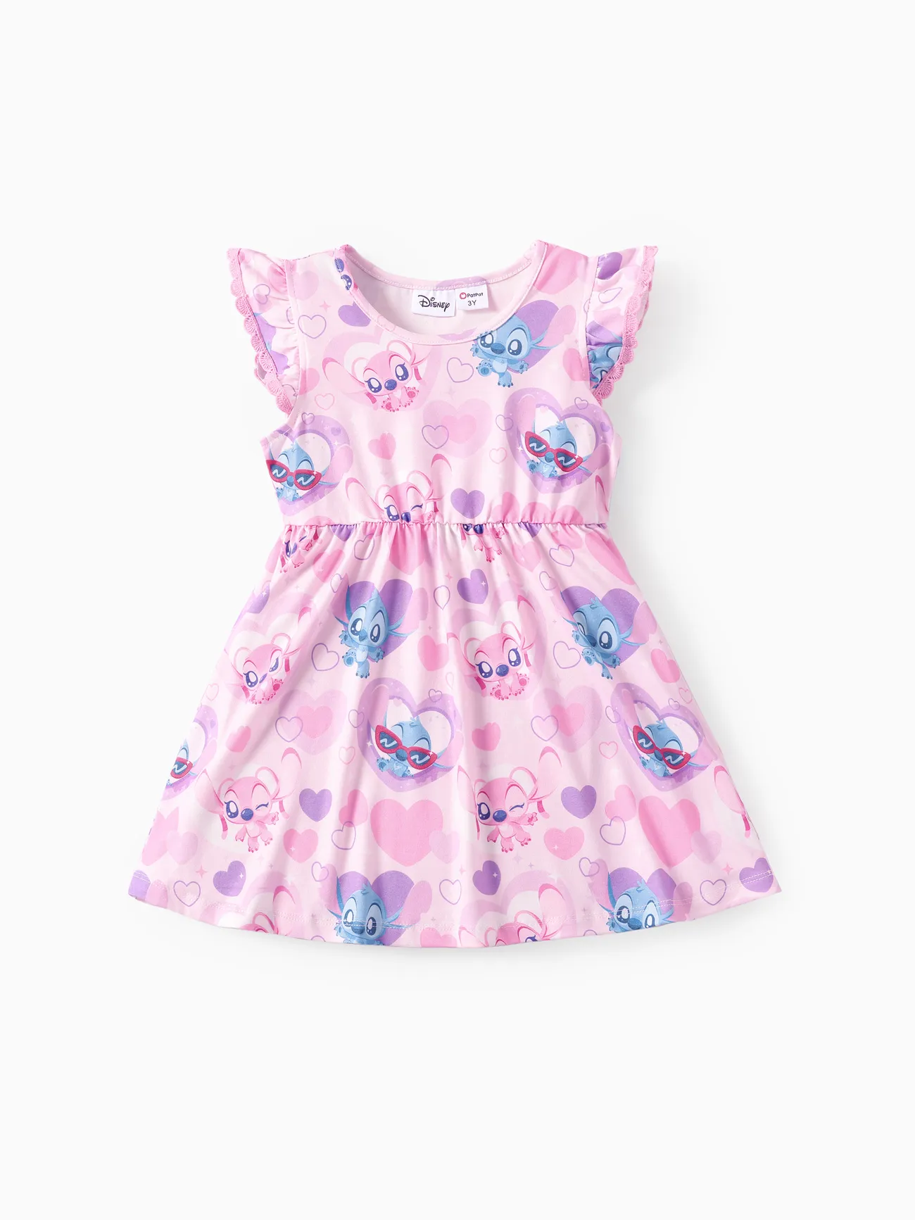 Disney Stitch Girls Dresses with Graphic Ruffled Shoulder Casual ...