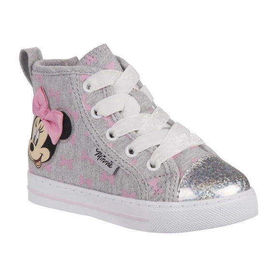 Disney Girl Minnie Mouse One White Light Hi-Top Canvas Sneakers, Grey Pink, Size: 7