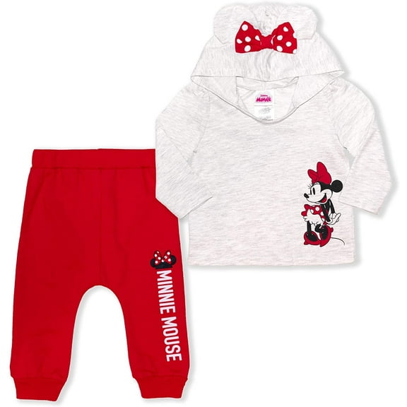 Disney Girl's 2-Piece Minnie Mouse Pullover Hoodie with Bow and Jogger Set