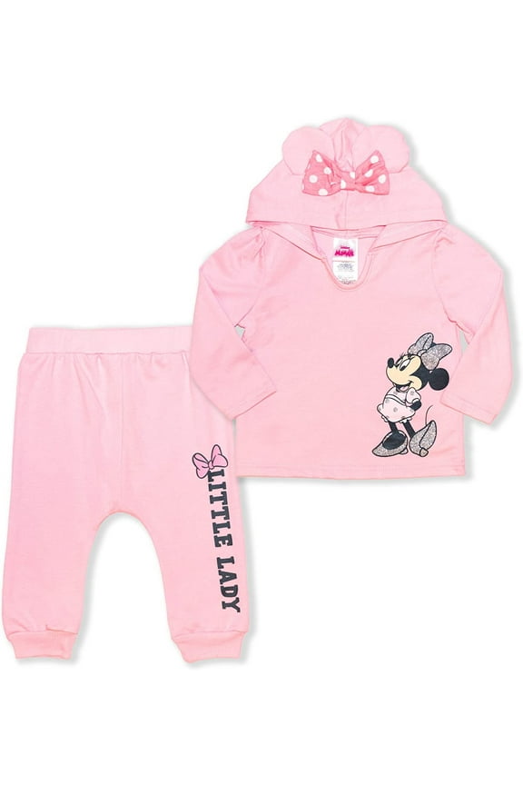 Disney Girl's 2-Piece Minnie Mouse Pullover Hoodie with Bow and Jogger Set