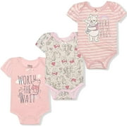 Disney Girl's 3-Pack Dumbo or Princesses or Winnie the Pooh Short Sleeve Bodysuit Creepers