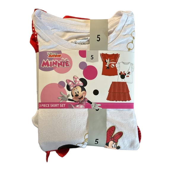 Disney Girl's 3-Piece Short Sleeve Flutter Sleeve & Ruffled Skirt Set (Minnie, 6)