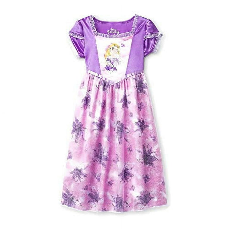 Disney Girl's Tangled Rapunzel Satin and Tulle Nightgown, Purple