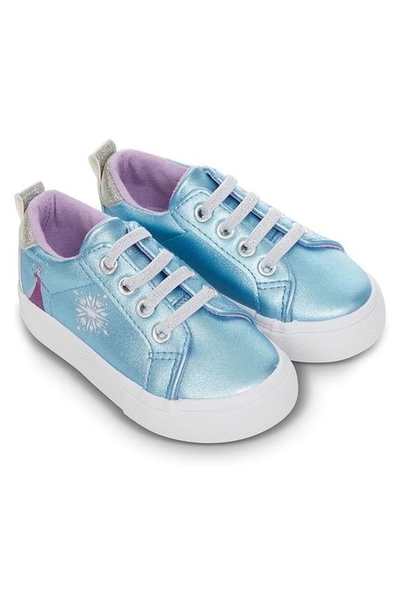 Girl’s Frozen Shoes, Casual Lace Up Printed Magical Frozen Anna, Elsa Sneakers Light Blue - 10