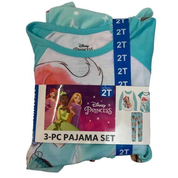 Disney Girl's Licensed 3 Piece Long Sleeve, Short Sleeve & Pant Pajama Set (Disney Princess, 8)