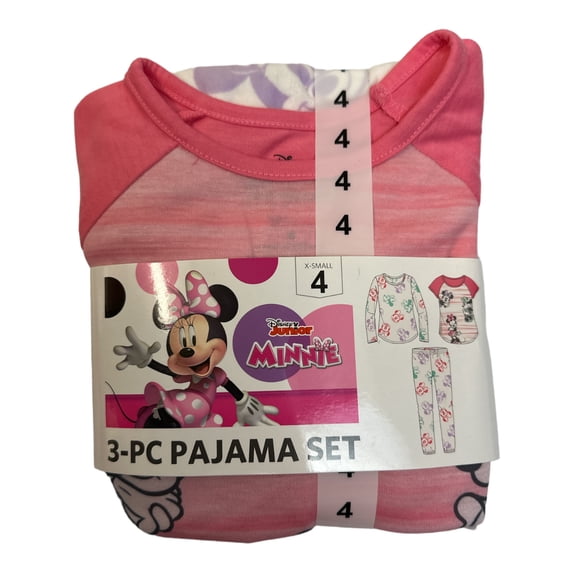 Disney Girl's Licensed 3 Piece Long Sleeve, Short Sleeve & Pant Pajama Set (Minnie Mouse, 2T)