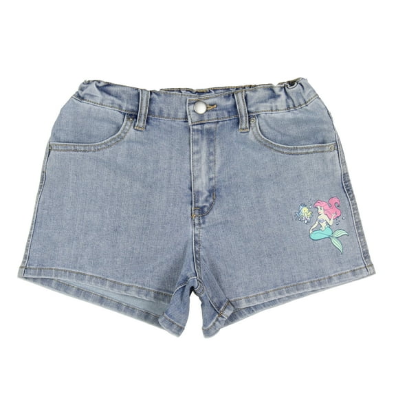 Disney Girl's Little Mermaid Ariel and Flounder Denim Kids Shorts
