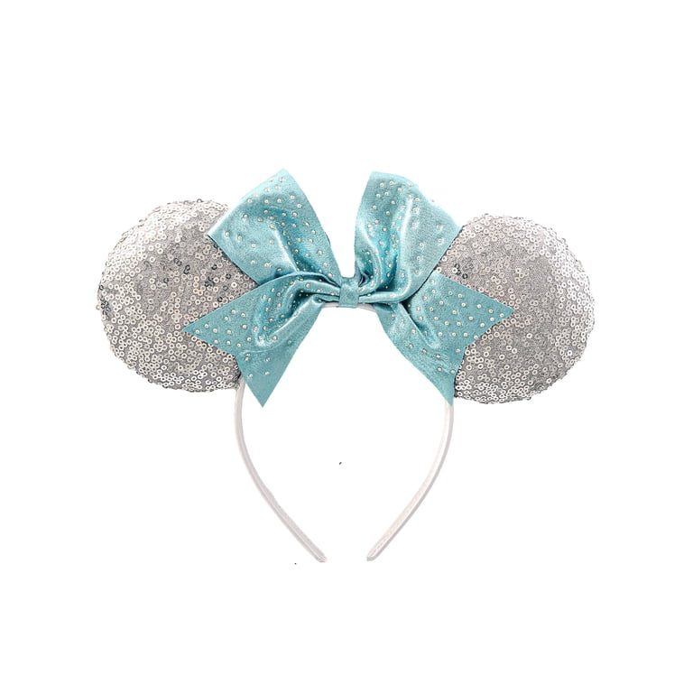 Disney Blue Sequin Minnie Ear Headband with Patterned Multicolor Bow White polka dot blue Minnie Ears Bow Sequin Disney~Parks  main image 4