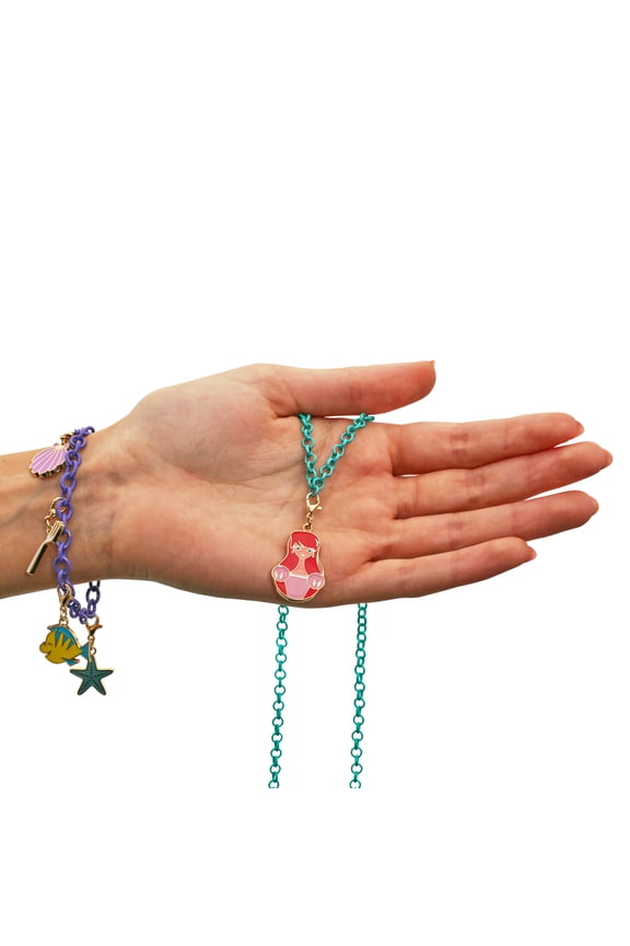 Princess Necklace, Bracelet, and Charms Set - The Little Mermaid Ariel Charms with Bracelet and Necklace Princess Jewelry