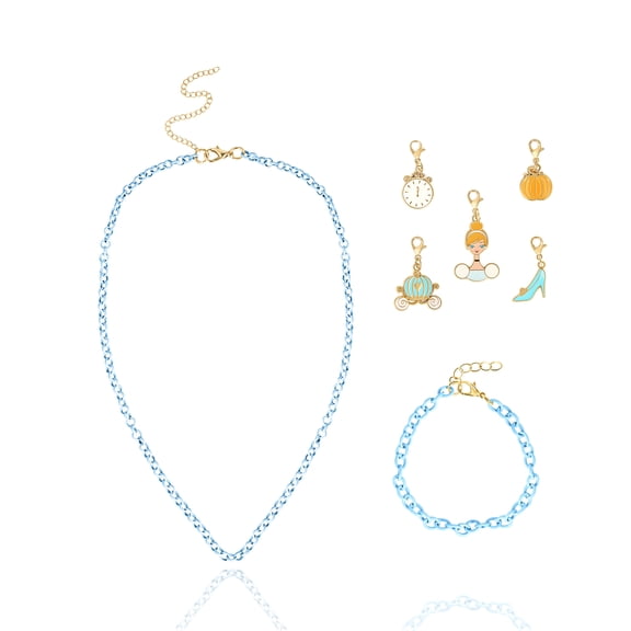 Disney Princess Necklace, Bracelet, and Charms Set - Cinderella Charms with Bracelet and Necklace Princess Jewelry