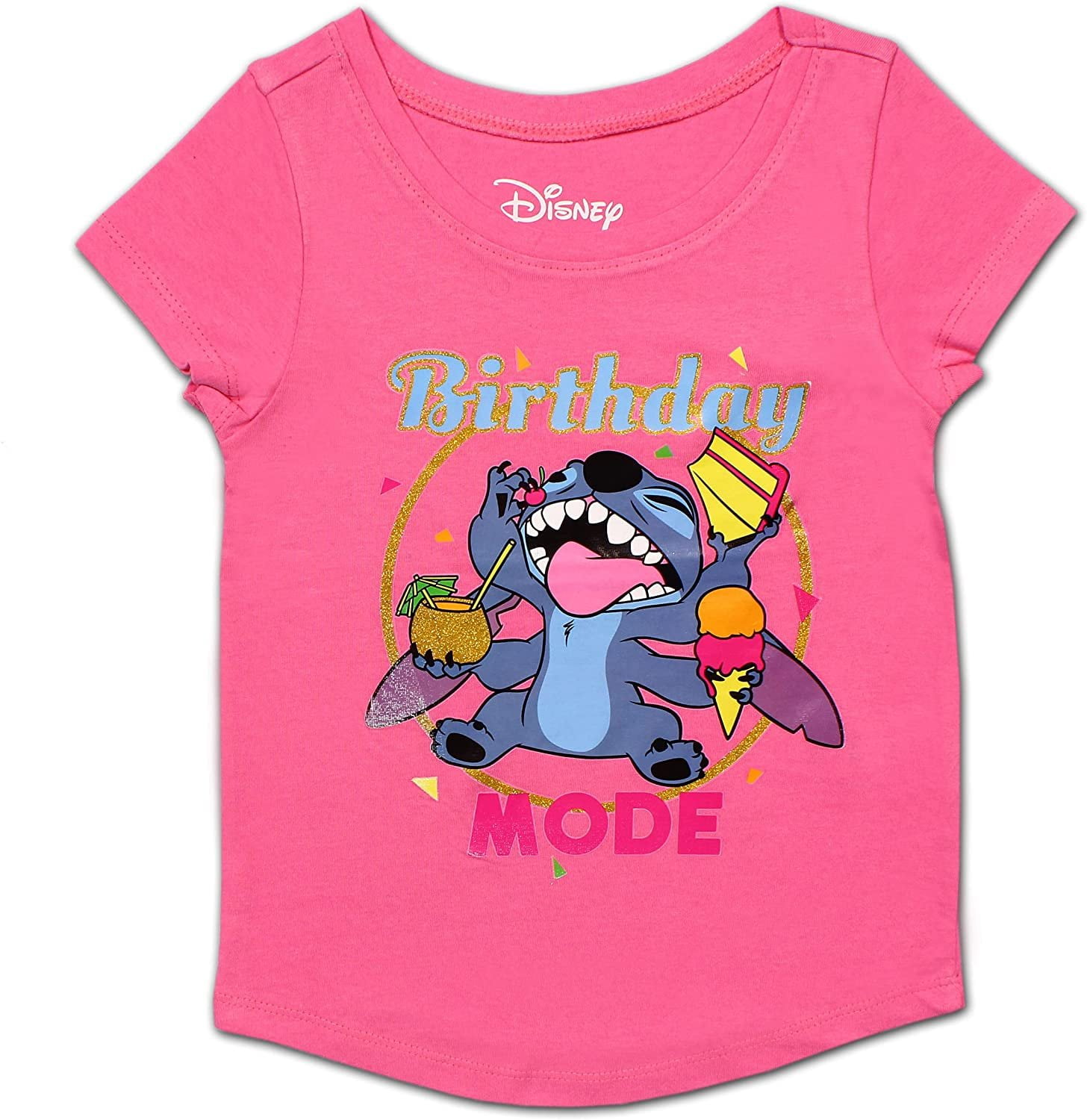 Disney Girl's Stitch Birthday Mode Blouse Tee Shirt, Short Sleeve ...