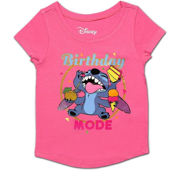 Disney Girl's Stitch Birthday Mode Blouse Tee Shirt, Short Sleeve