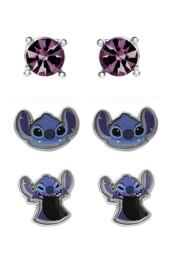 , Girl's Stitch Fashion Earring Set, 3 Pairs, Stud Earrings - Officially Licensed
