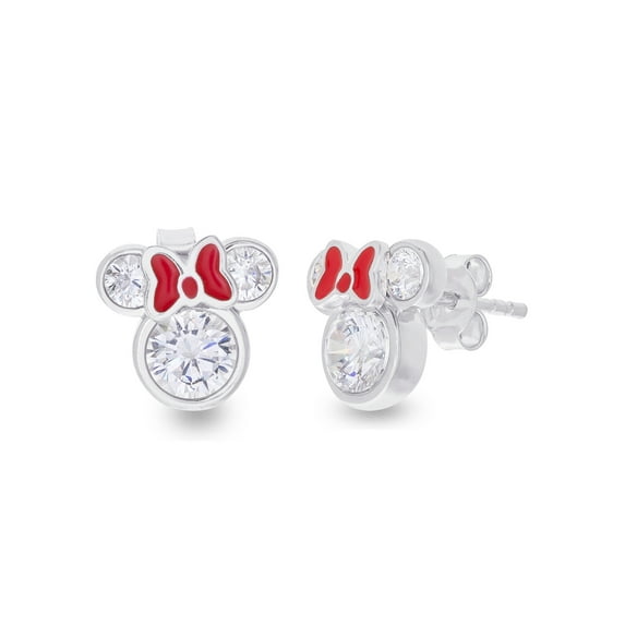 Disney Girl’s / Tween Minnie Mouse CZ Stud Earrings, Sterling Silver, 0.10 ct. t.w. Cubic Zirconia
