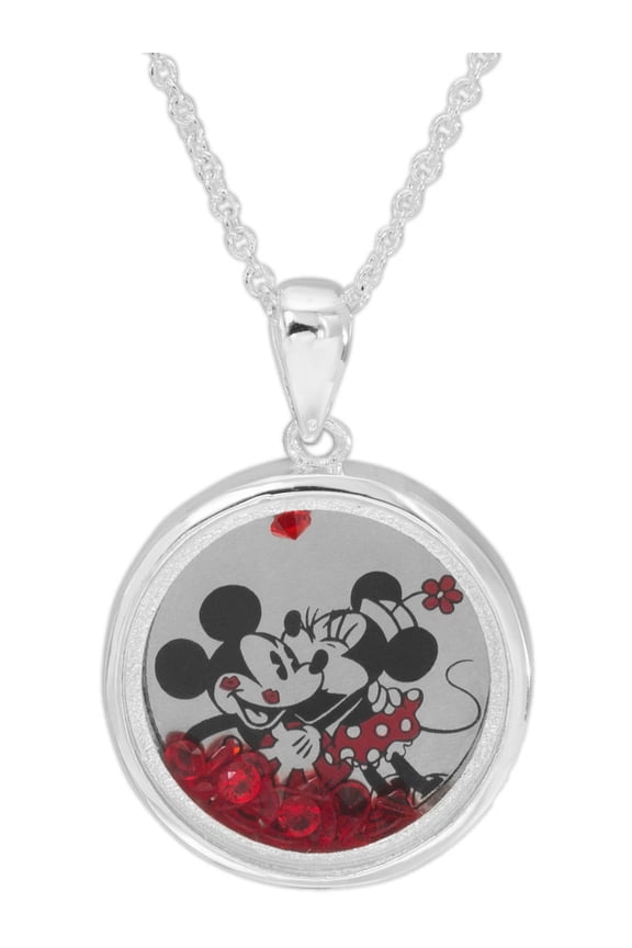 Girl's/Tween Silver Plated Mickey and Minnie "Perfect Match" Pendant, 18"