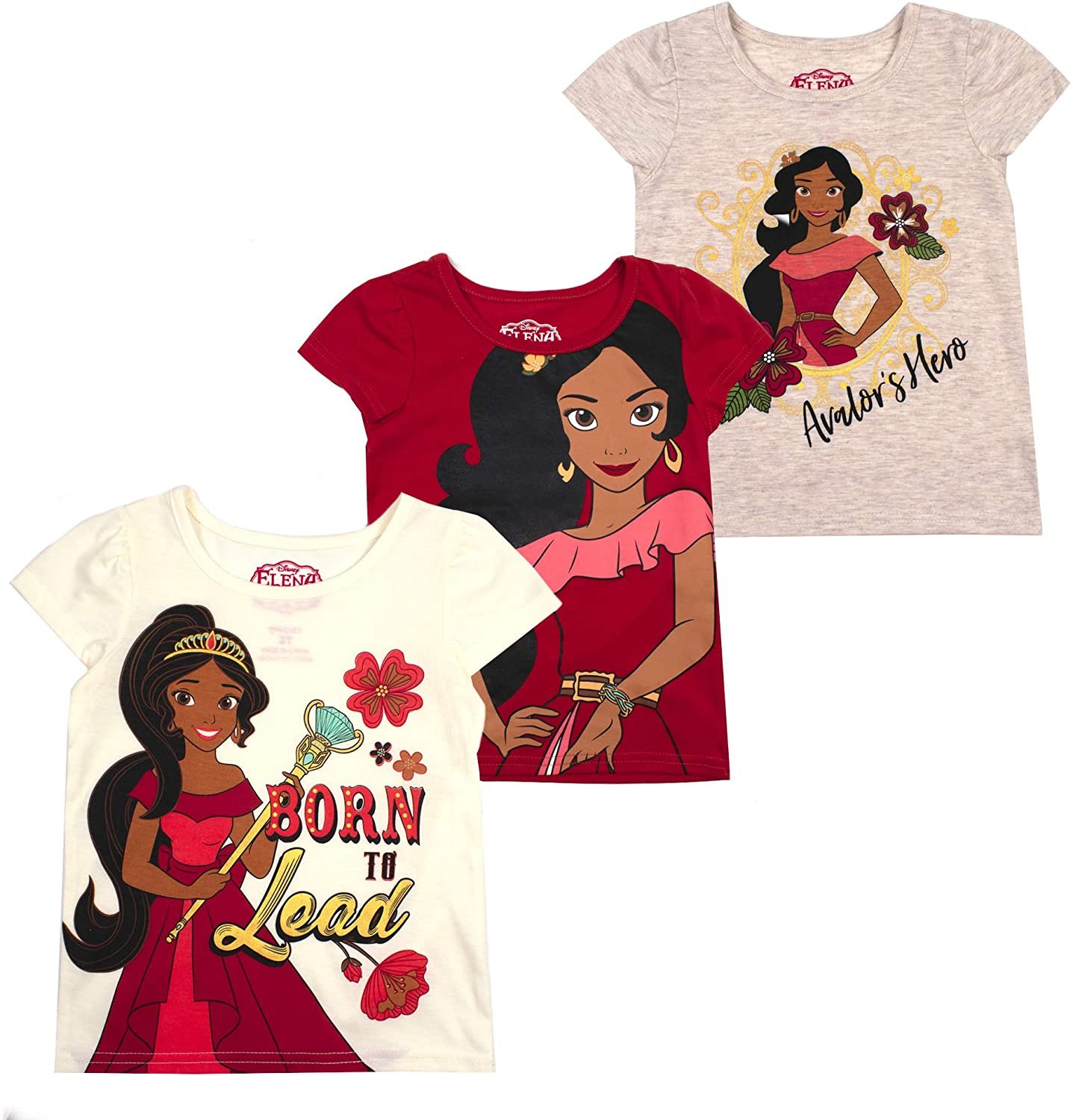 Disney Girls 3-Pack Short Sleeve T-Shirts, Casual Clothing for Toddlers and Kids - Elena of Avalor - image 1 of 4