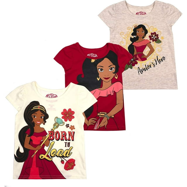 Disney Girls 3-Pack Short Sleeve T-Shirts, Casual Clothing for Toddlers and Kids - Elena of Avalor
