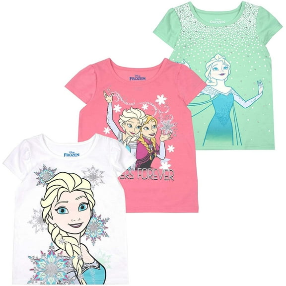 Disney Girls 3-Pack T-Shirts: Wide Variety Includes Minnie, Frozen, Princess, Moana