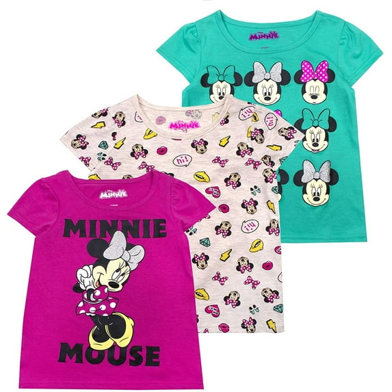 Disney Girls 3-Pack T-Shirts: Wide Variety Includes Minnie, Frozen, Princess, Moana
