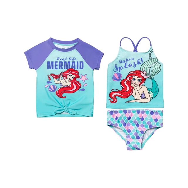 Disney Girls' Ariel 3 Piece Rash Guard Swimsuit Set - Walmart.com
