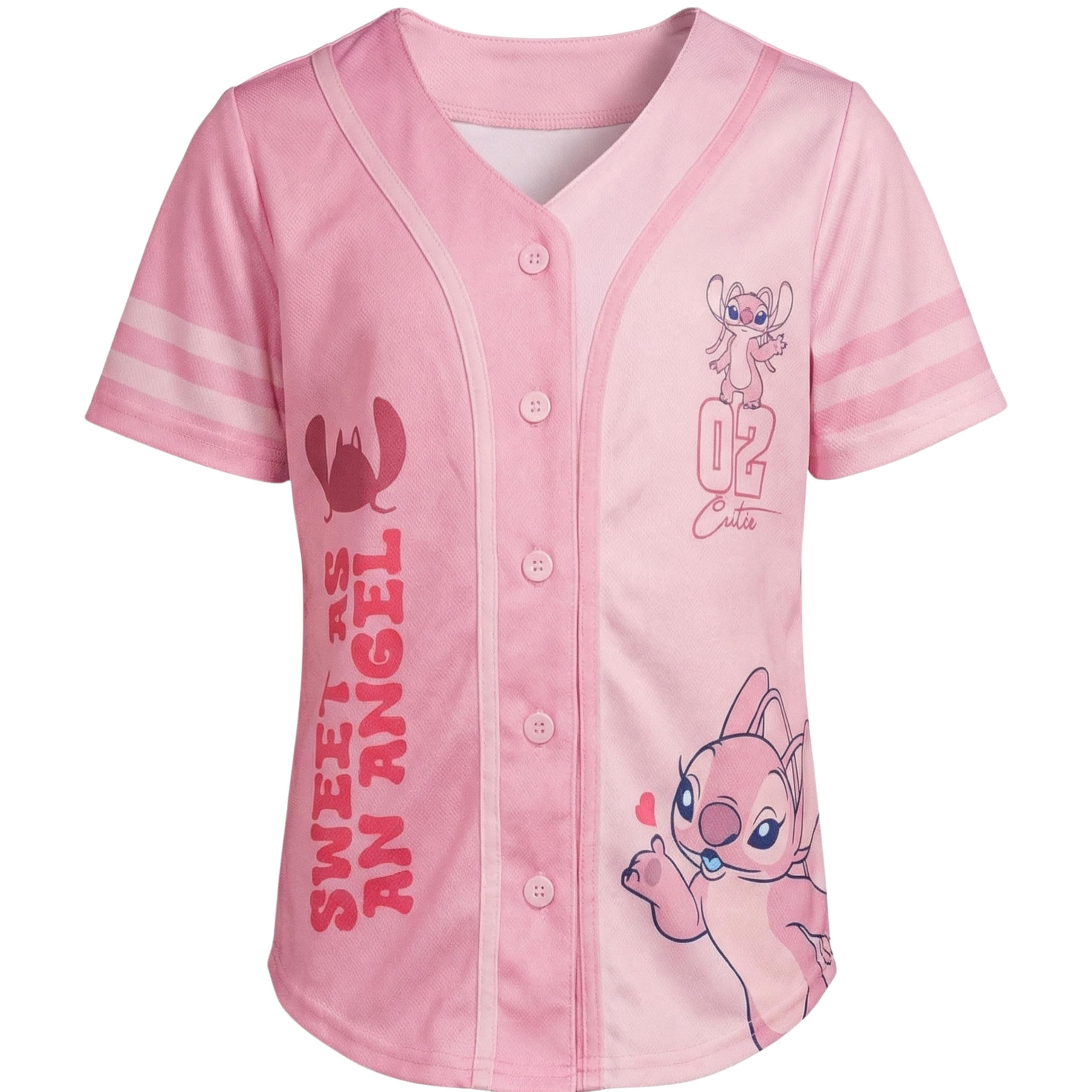 Disney Girls Baseball Jersey T-Shirt with Lilo & Stitch and Angel - Girls Sizes 4-16