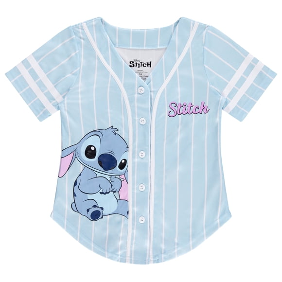 Disney Lilo & Stitch Girls Baseball Jersey Shirt Button Down Kids Tee Stitch Angel Sizes 4-16 Mint/White