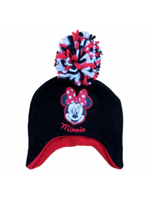 Girls Black Minnie Mouse Beanie Stocking Cap Winter Hat