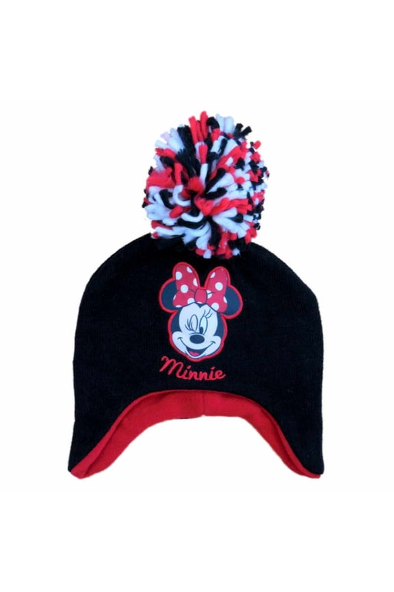 Girls Black Minnie Mouse Beanie Stocking Cap Winter Hat