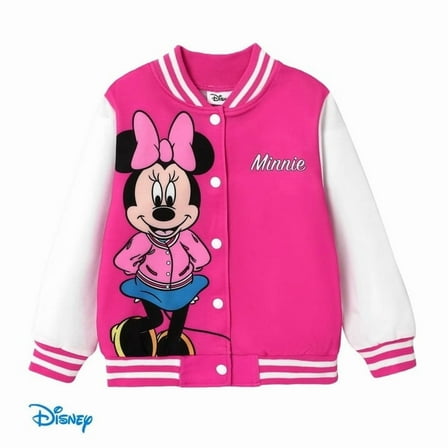 Disney Girls Bomber Jacket Minnie Mouse Colorblock Varsity Lightweight Sweatshirts Gift Fall Spring Sizes 3-10