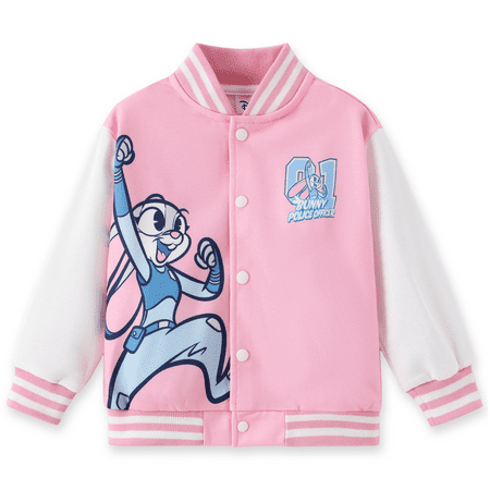 Disney Girls Bomber Jacket Zootopia Judy Hopps Pink Graphic Varsity Lightweight Sweatshirts Gift Fall Spring Kids 6-7Y
