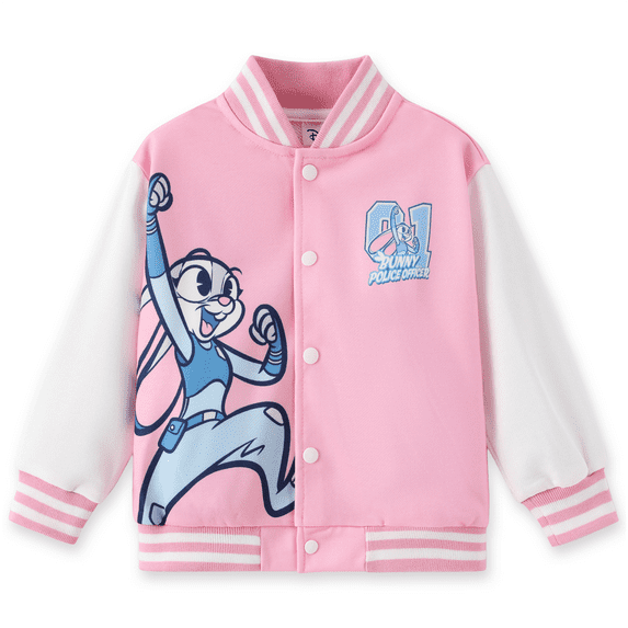 Disney Girls Bomber Jacket Zootopia Judy Hopps Pink Graphic Varsity Lightweight Sweatshirts Gift Fall Spring Toddler Kids 4-5T
