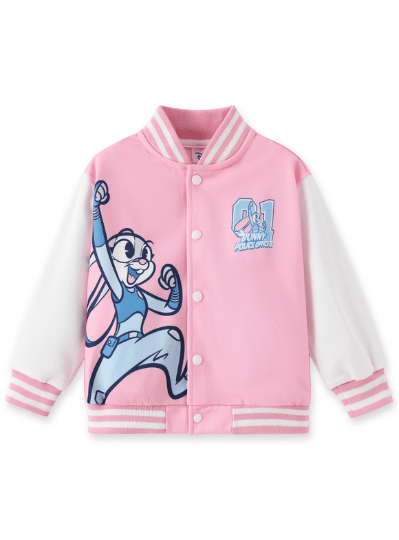 Girls Bomber Jacket Zootopia Judy Hopps Pink Graphic Varsity Lightweight Sweatshirts Gift Fall Spring Toddler Kids 4-5T