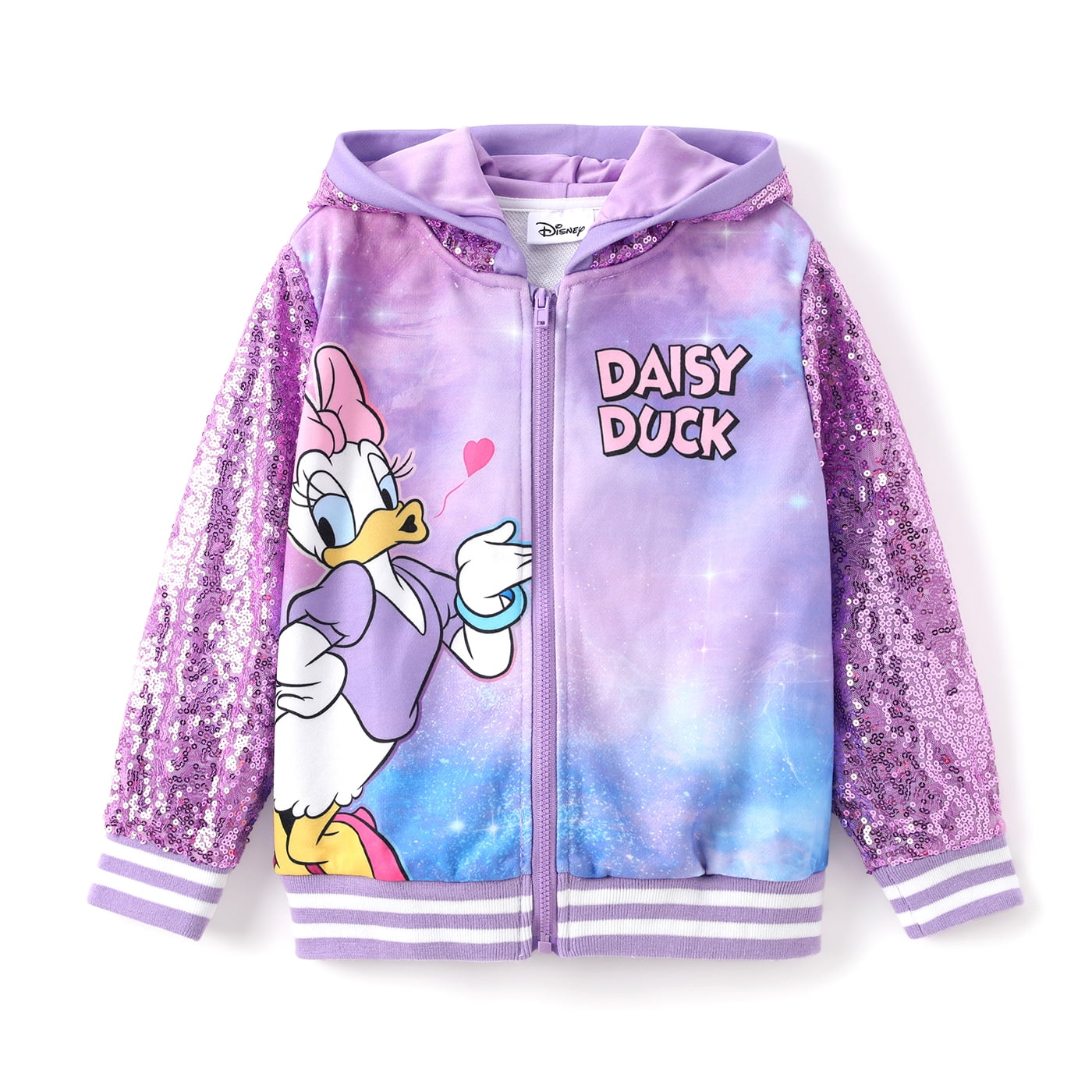 Disney Girls Bomber Jackets Daisy Duck Sequin Zip Up Hoodie Lightweight ...