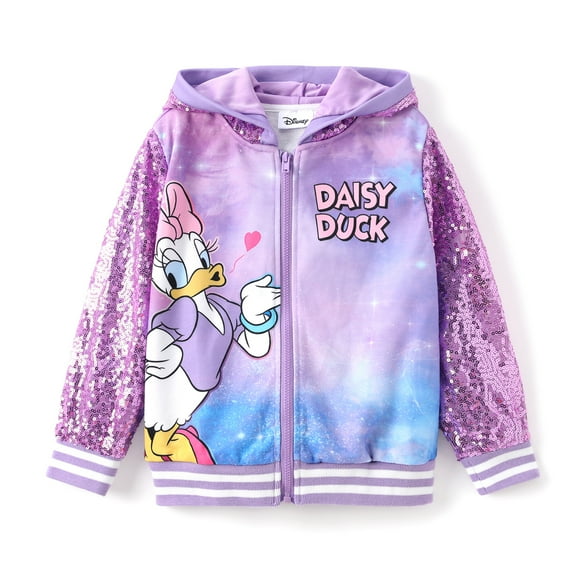 Disney Girls Bomber Jackets Daisy Duck Sequin Zip Up Hoodie Lightweight Sweatshirts For Toddler Kids