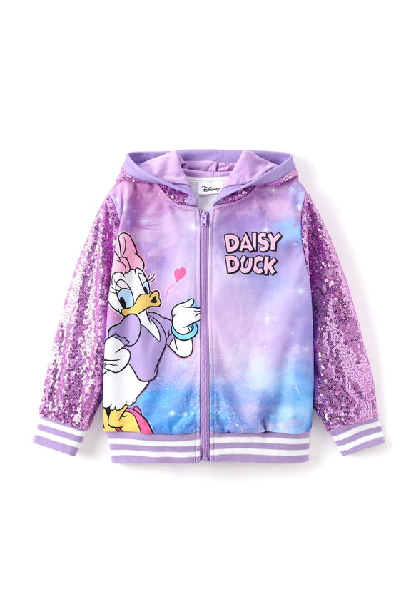 Girls Bomber Jackets Daisy Duck Sequin Zip Up Hoodie Lightweight Sweatshirts For Toddler Kids