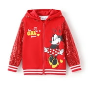 Disney Girls Bomber Jackets Mickey Mouse Sequin Zip Up Hoodie Lightweight Sweatshirts For Toddler Kids
