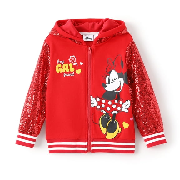 Disney Girls Bomber Jackets Mickey Mouse Sequin Zip Up Hoodie Lightweight Sweatshirts For Toddler Kids