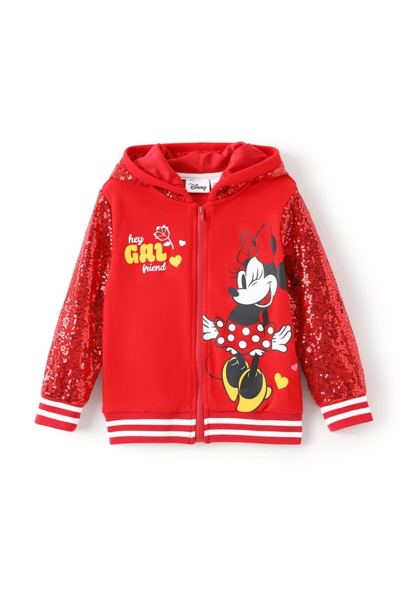 Girls Bomber Jackets Mickey Mouse Sequin Zip Up Hoodie Lightweight Sweatshirts For Toddler Kids